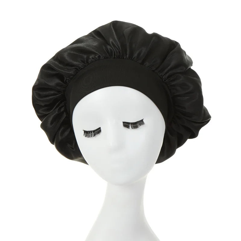 Lustraus Silky Satin Sleeping Bonnet – Wide-Brim Night Cap for Frizz-Free Hair