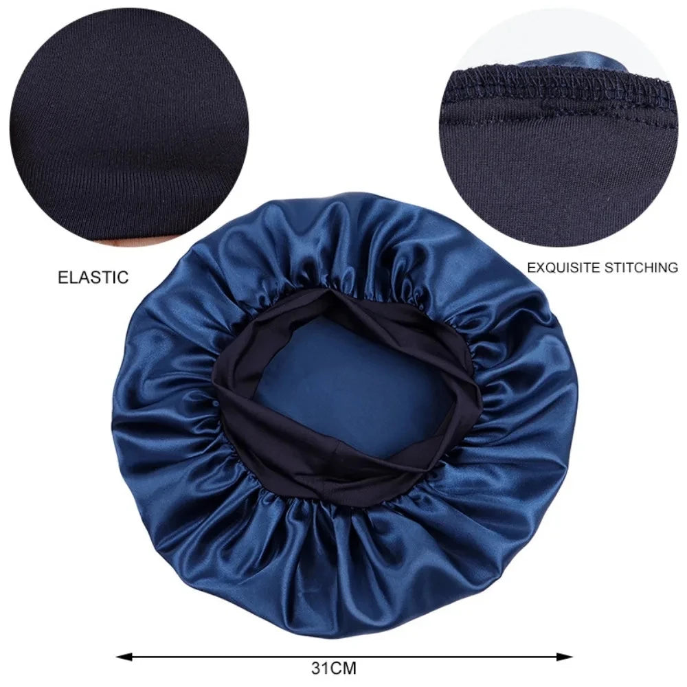 Lustraus Silky Satin Sleeping Bonnet – Wide-Brim Night Cap for Frizz-Free Hair