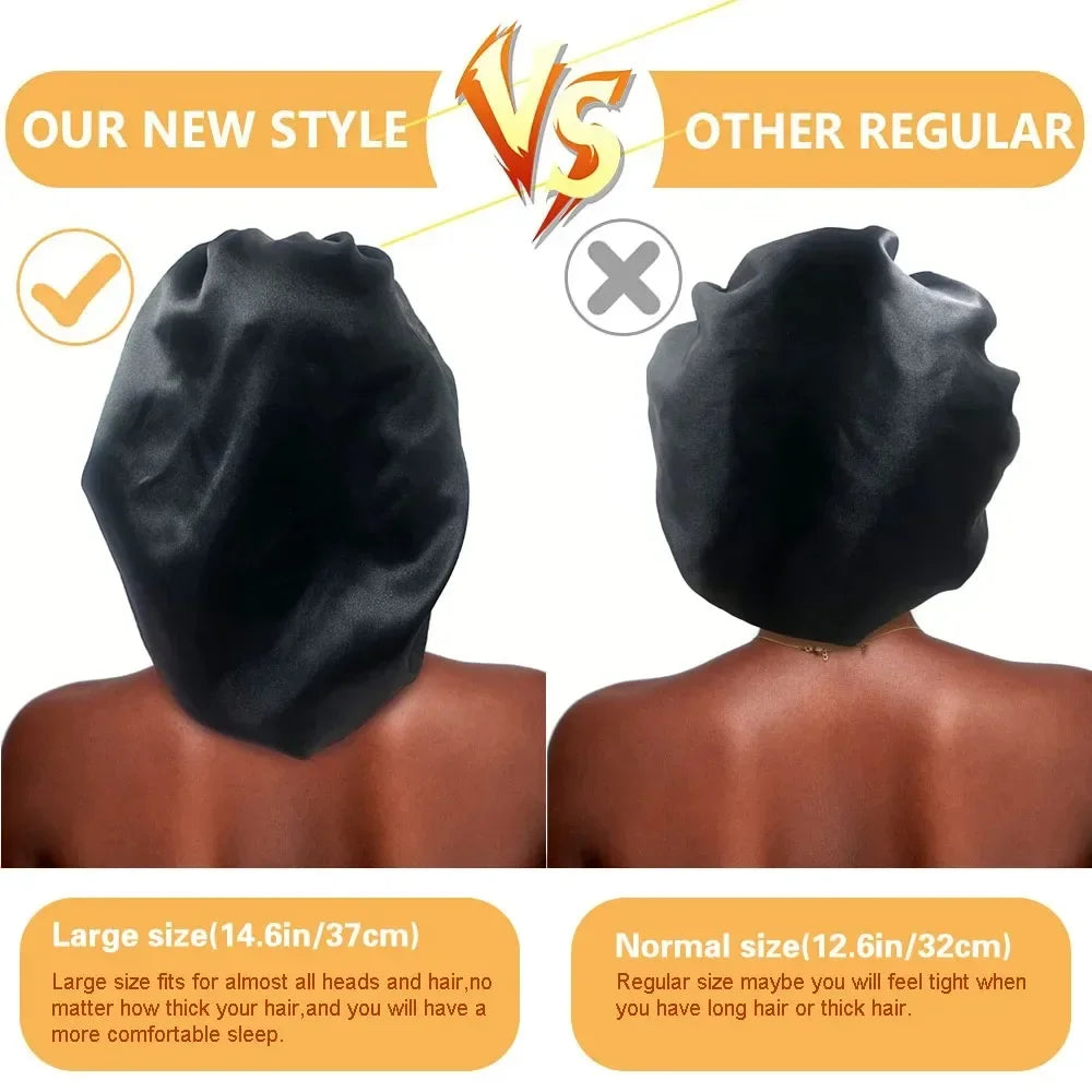 Lustraus Silky Satin Sleeping Bonnet – Wide-Brim Night Cap for Frizz-Free Hair