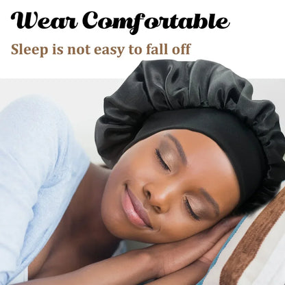 Lustraus Silky Satin Sleeping Bonnet – Wide-Brim Night Cap for Frizz-Free Hair