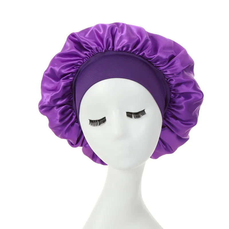 Lustraus Silky Satin Sleeping Bonnet – Wide-Brim Night Cap for Frizz-Free Hair