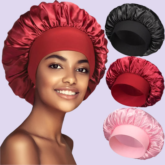 Lustraus Silky Satin Sleeping Bonnet – Wide-Brim Night Cap for Frizz-Free Hair